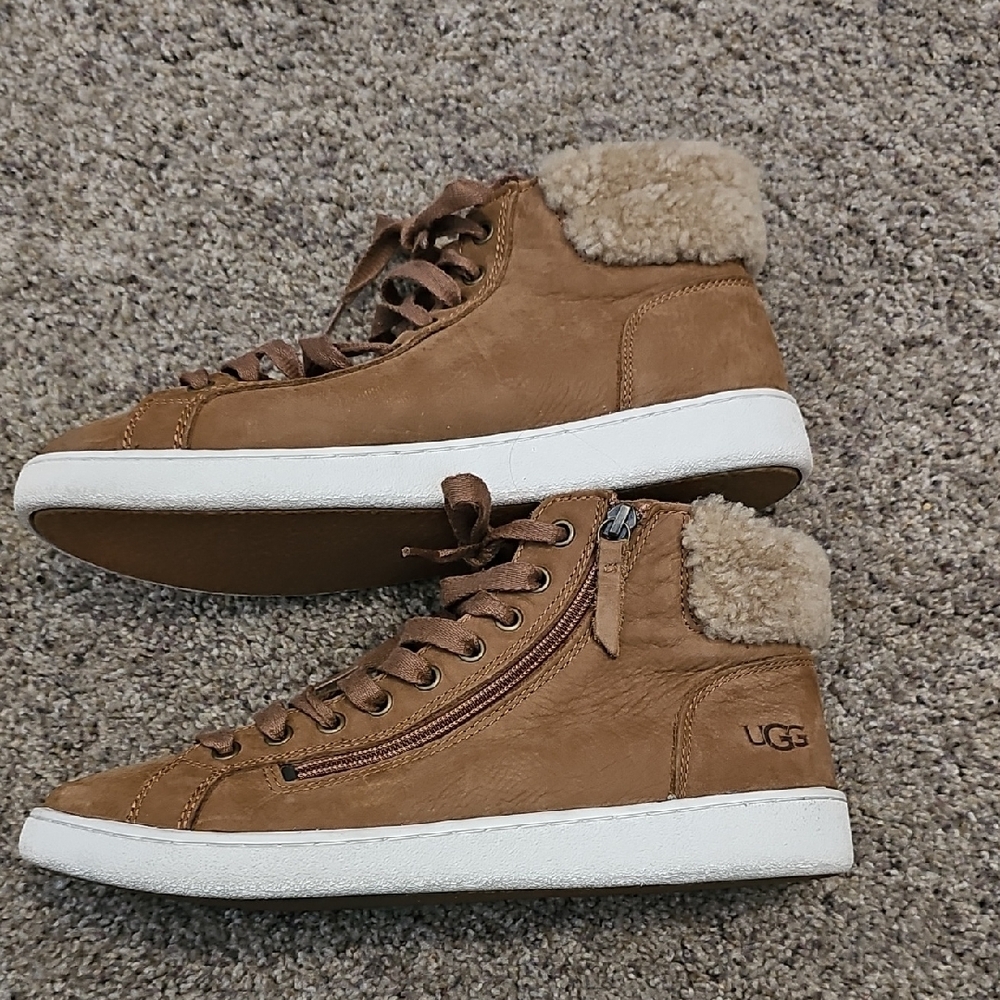 UGG Tan High-Top Sneakers with Cream Accents